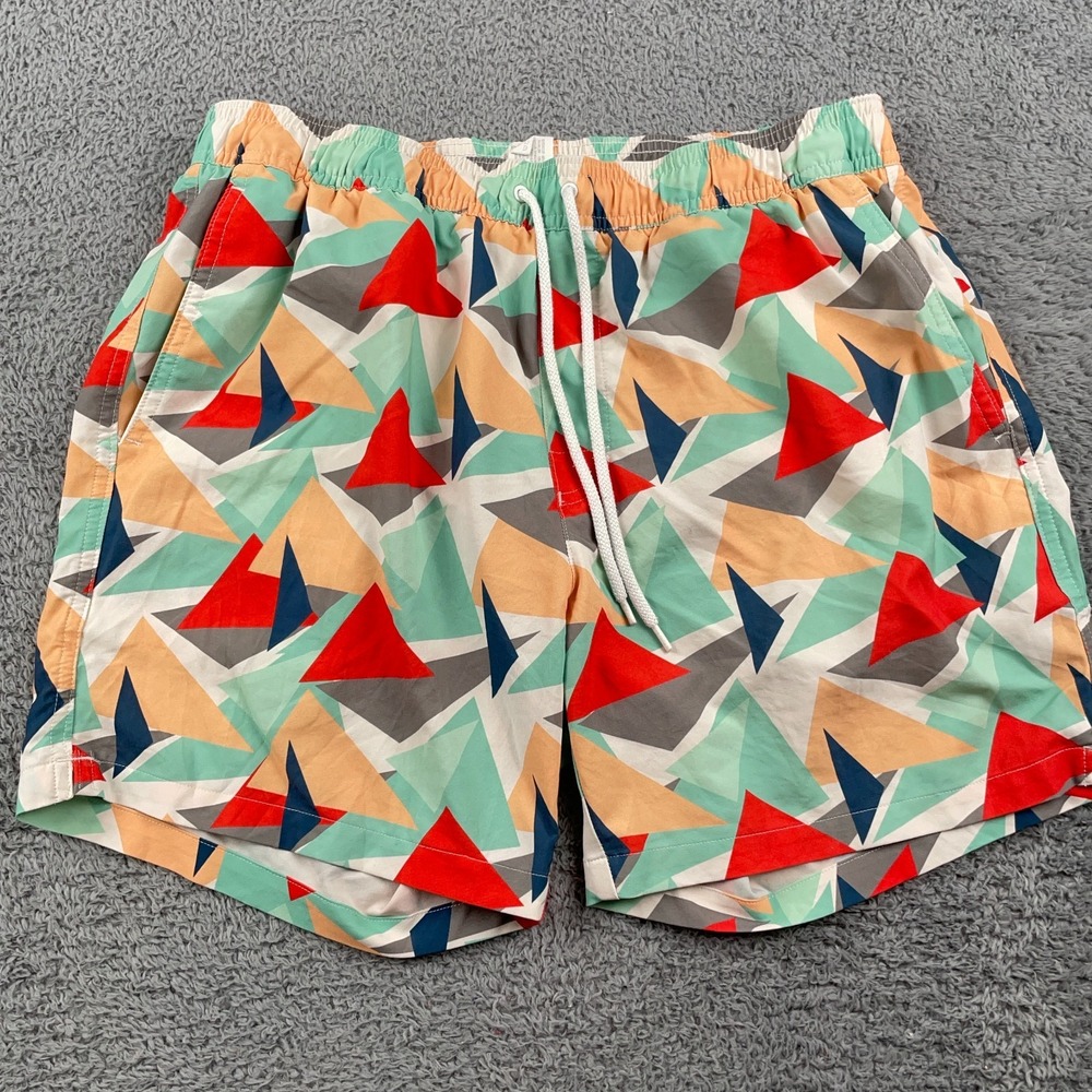 MeUndies Swim Trunks Mens Large Geometric Print Lined Shorts 6" Drawstring